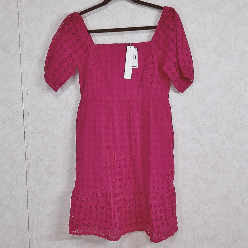 NWT LaBlanca Pink Eyelet ResortWear Mini CoverUp/Dress w/Lining+ Pockets Sz Med